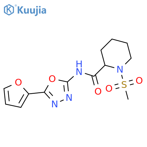 N-5-(furan-2-yl)-1,3,4-oxadiazol-2-yl-1-methanesulfonylpiperidine-2-carboxamide structure