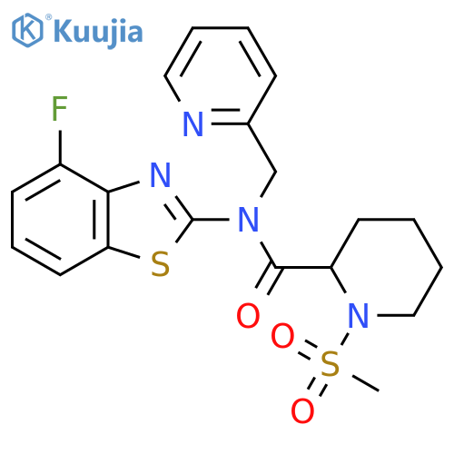 N-(4-fluoro-1,3-benzothiazol-2-yl)-1-methanesulfonyl-N-(pyridin-2-yl)methylpiperidine-2-carboxamide structure