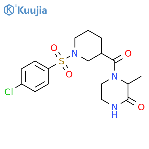 4-[1-(4-chlorobenzenesulfonyl)piperidine-3-carbonyl]-3-methylpiperazin-2-one structure