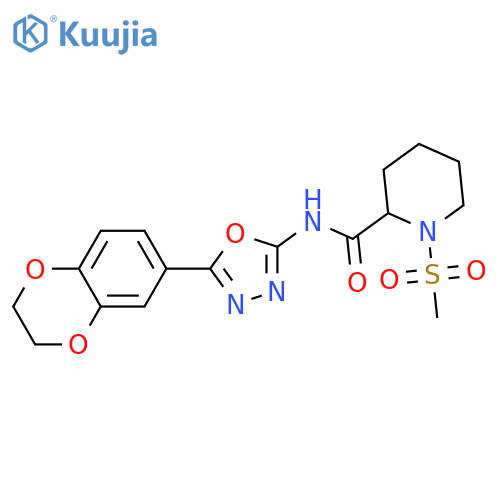 N-[5-(2,3-dihydro-1,4-benzodioxin-6-yl)-1,3,4-oxadiazol-2-yl]-1-methanesulfonylpiperidine-2-carboxamide structure