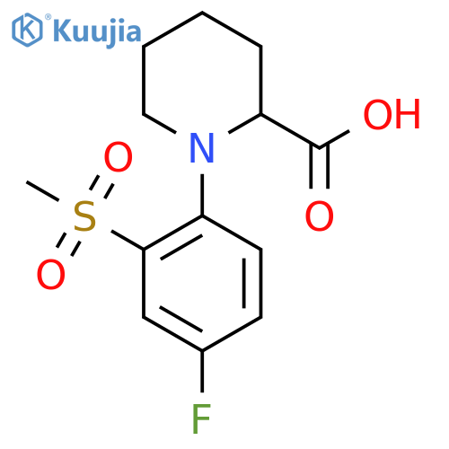 1-[4-Fluoro-2-(methylsulfonyl)phenyl]piperidine-2-carboxylic acid structure