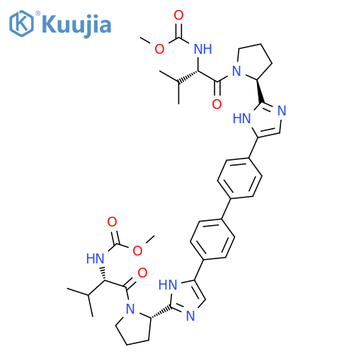 methyl N-(2S)-1-(2S)-2-4-(4'-{2-(2S)-1-(2S)-2-(methoxycarbonyl)amino-3-methylbutanoylpyrrolidin-2-yl-1H-imidazol-4-yl}-1,1'-biphenyl-4-yl)-1H-imidazol-2-ylpyrrolidin-1-yl-3-methyl-1-oxobutan-2-ylcarbamate structure