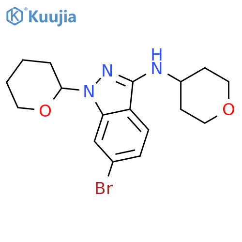 6-Bromo-1-(tetrahydro-2H-pyran-2-yl)-N-(tetrahydro-2H-pyran-4-yl)-1H-indazol-3-amine structure