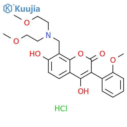 8-{[bis(2-methoxyethyl)amino]methyl}-4,7-dihydroxy-3-(2-methoxyphenyl)-2H-chromen-2-one hydrochloride structure