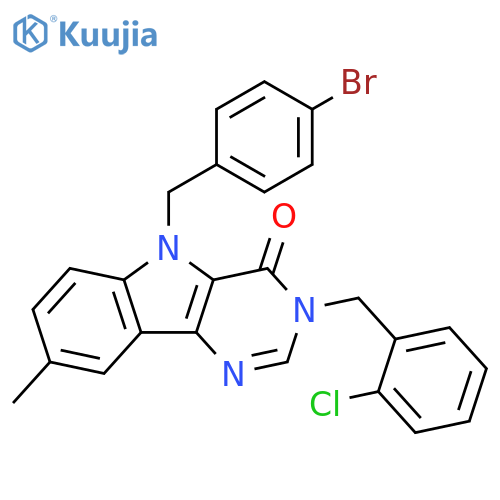 5-[(4-bromophenyl)methyl]-3-[(2-chlorophenyl)methyl]-8-methyl-3H,4H,5H-pyrimido[5,4-b]indol-4-one structure