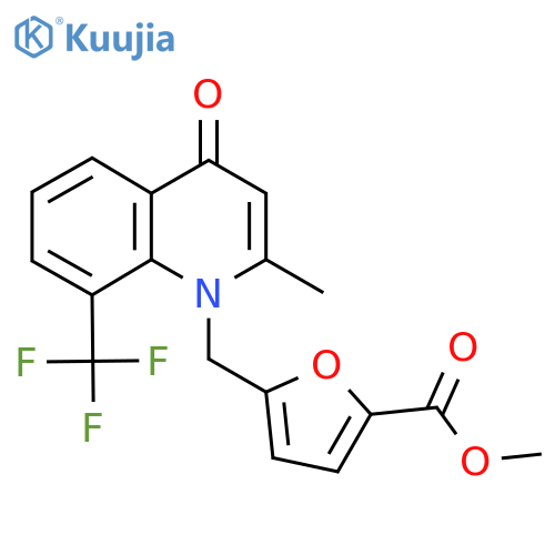 Methyl 5-((2-methyl-4-oxo-8-(trifluoromethyl)quinolin-1(4H)-yl)methyl)furan-2-carboxylate structure