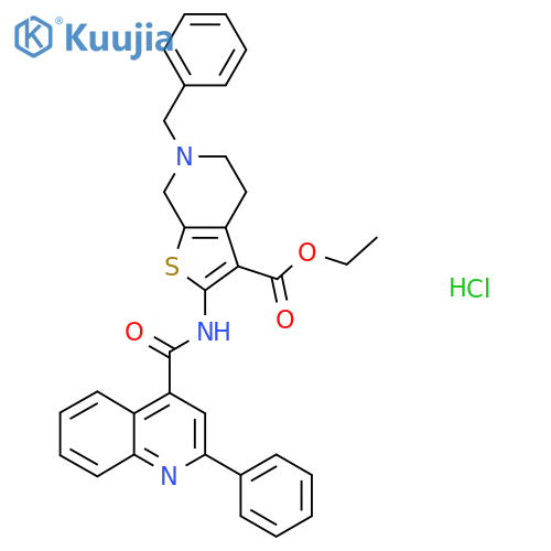 ethyl 6-benzyl-2-(2-phenylquinoline-4-amido)-4H,5H,6H,7H-thieno2,3-cpyridine-3-carboxylate hydrochloride structure