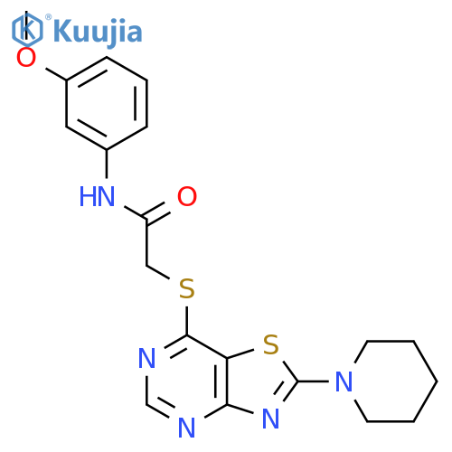 N-(3-methoxyphenyl)-2-{[2-(piperidin-1-yl)-[1,3]thiazolo[4,5-d]pyrimidin-7-yl]sulfanyl}acetamide structure
