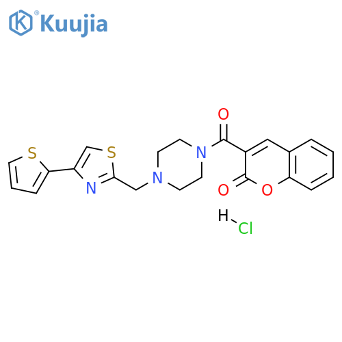 3-(4-{4-(thiophen-2-yl)-1,3-thiazol-2-ylmethyl}piperazine-1-carbonyl)-2H-chromen-2-one hydrochloride structure