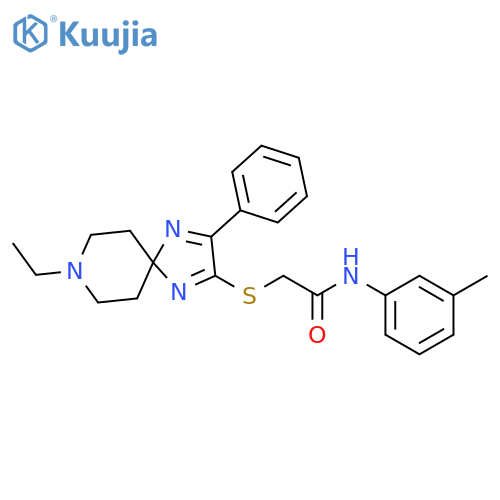 2-({8-ethyl-3-phenyl-1,4,8-triazaspiro[4.5]deca-1,3-dien-2-yl}sulfanyl)-N-(3-methylphenyl)acetamide structure