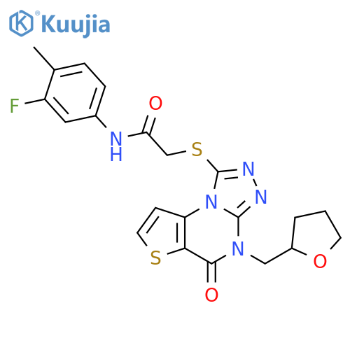 N-(3-fluoro-4-methylphenyl)-2-({7-oxo-8-[(oxolan-2-yl)methyl]-5-thia-1,8,10,11-tetraazatricyclo[7.3.0.0^{2,6}]dodeca-2(6),3,9,11-tetraen-12-yl}sulfanyl)acetamide structure