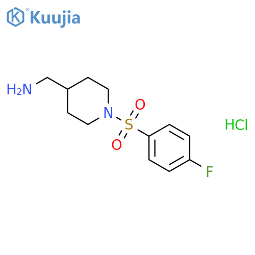 (1-((4-Fluorophenyl)sulfonyl)piperidin-4-yl)methanamine hydrochloride structure