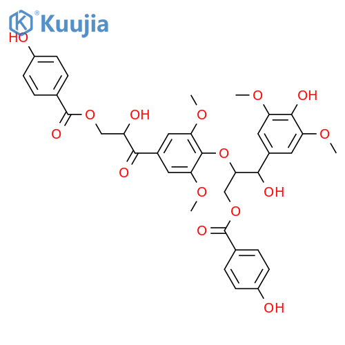 4,8'-Oxylignan-3,3',4',5,5',7,7',8,9,9'-decol; (7R*,7'ξ,8R*,8'ξ)-form, 7-Ketone, 3,3',5,5'-tetra-Me ether, 9,9'-bis-O-(4-hydroxybenzoyl) structure