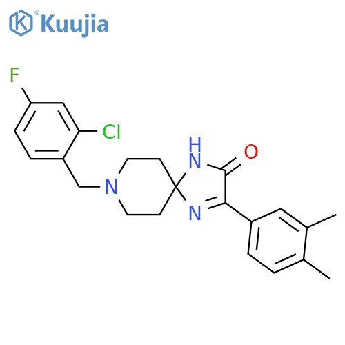 8-[(2-Chloro-4-fluorophenyl)methyl]-3-(3,4-dimethylphenyl)-1,4,8-triazaspiro[4.5]dec-3-en-2-one structure