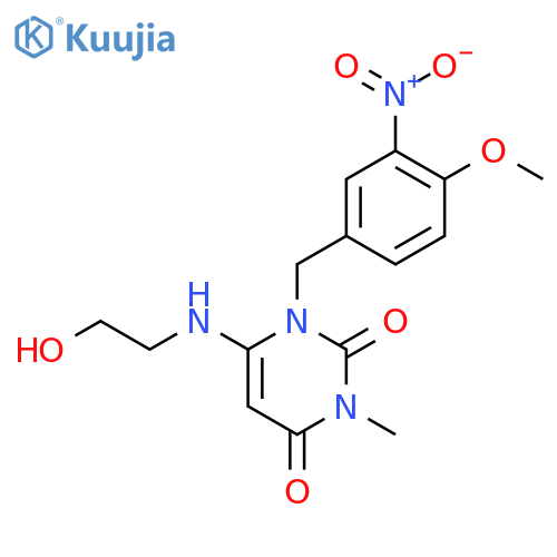 2,4(1H,3H)-Pyrimidinedione,6-[(2-hydroxyethyl)amino]-1-[(4-methoxy-3-nitrophenyl)methyl]-3-methyl- structure