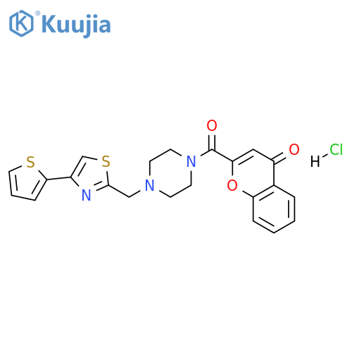 2-(4-{4-(thiophen-2-yl)-1,3-thiazol-2-ylmethyl}piperazine-1-carbonyl)-4H-chromen-4-one hydrochloride structure