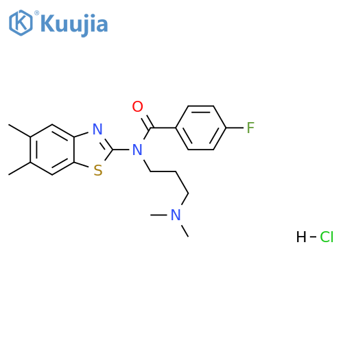 N-(5,6-dimethyl-1,3-benzothiazol-2-yl)-N-[3-(dimethylamino)propyl]-4-fluorobenzamide hydrochloride structure