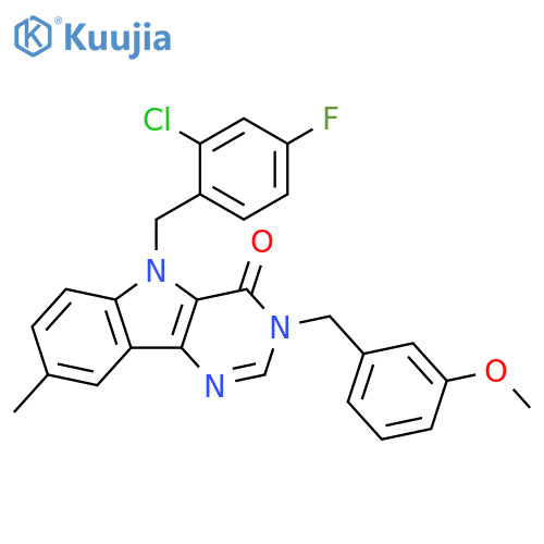 5-[(2-chloro-4-fluorophenyl)methyl]-3-[(3-methoxyphenyl)methyl]-8-methyl-3H,4H,5H-pyrimido[5,4-b]indol-4-one structure