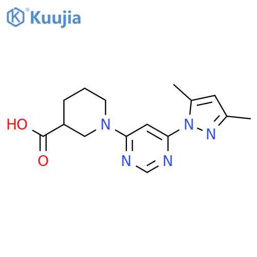 1-6-(3,5-dimethyl-1H-pyrazol-1-yl)pyrimidin-4-ylpiperidine-3-carboxylic acid structure