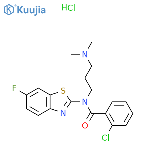 2-chloro-N-[3-(dimethylamino)propyl]-N-(6-fluoro-1,3-benzothiazol-2-yl)benzamide hydrochloride structure