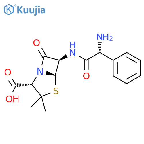 (2S,5R,6R)-6-[[(2R)-2-azanyl-2-phenylacetyl]amino]-3,3-dimethyl-7-oxo-4-thia-1-azabicyclo[3.2.0]heptane-2-carboxylic acid structure