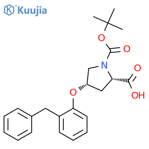 (2S,4S)-4-(2-Benzylphenoxy)-1-(tert-butoxy-carbonyl)-2-pyrrolidinecarboxylic acid structure