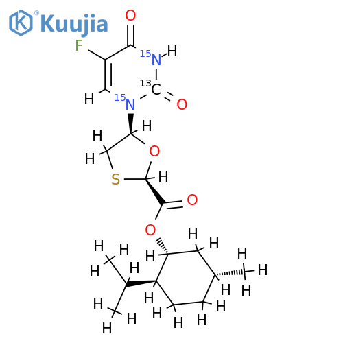(2R,5S)-((1R,2S,5R)-2-Isopropyl-5-methylcyclohexyl)-5-(5-fluoro-2,4-dioxo-3,4-dihydropyrimidin-1(2H)-yl)-1,3-oxathiolate-13C,15N2 structure