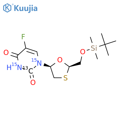 cis-5-Fluoro-1-2-(1,1-dimethylethyl)dimethylsilyloxymethyl-1,3-oxathiolan-5-yl-2,4(1H,3H)-pyrimidinedione-13C,15N2 structure