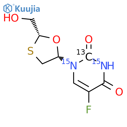 cis 5-Fluoro-1-2-(hydroxymethyl)-1,3-oxathiolan-5-yl-2,4(1H,3H)-pyrimidinedione-13C,15N2 structure