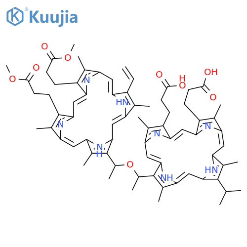 21H,23H-Porphine-2,18-dipropanoicacid,8-[1-[1-[13,17-bis(2-carboxyethyl)-7-(1-hydroxyethyl)-3,8,12,18-tetramethyl-21H,23H-porphin-2-yl]ethoxy]ethyl]-13-ethenyl-3,7,12,17-tetramethyl-,a,a'-dimethyl ester (9CI) structure