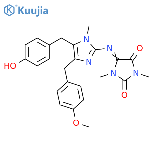2,4-Imidazolidinedione,5-[[5-[(4-hydroxyphenyl)methyl]-4-[(4-methoxyphenyl)methyl]-1-methyl-1H-imidazol-2-yl]imino]-1,3-dimethyl- structure