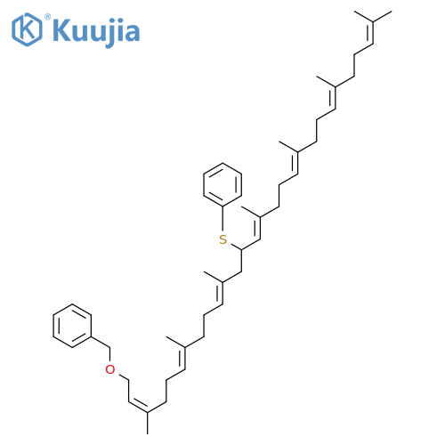 (2E,6E,10E,14E,18E,22E)-3,7,11,15,19,23,27-Heptamethyl-13-(phenylthio)-2,6,10,14,18,22,26-octacosaheptaen-1-yloxymethyl-benzene structure