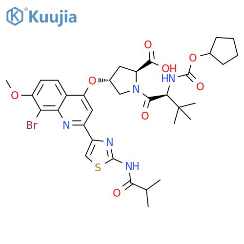 (4R)- L-Proline, N-[(cyclopentyloxy)carbonyl]-3-methyl-L-valyl-4-[[8-bromo-7-methoxy-2-[2-[(2-methyl-1-oxopropyl)amino]-4-thiazolyl]-4-quinolinyl]oxy]- structure