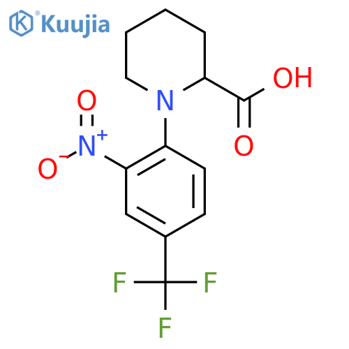 1-[2-Nitro-4-(trifluoromethyl)phenyl]piperidine-2-carboxylic acid structure