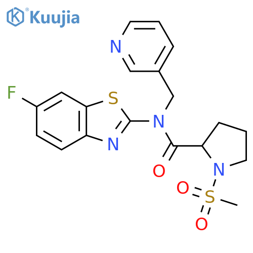 N-(6-fluoro-1,3-benzothiazol-2-yl)-1-methanesulfonyl-N-(pyridin-3-yl)methylpyrrolidine-2-carboxamide structure
