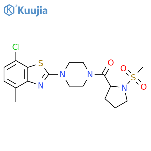7-chloro-2-4-(1-methanesulfonylpyrrolidine-2-carbonyl)piperazin-1-yl-4-methyl-1,3-benzothiazole structure