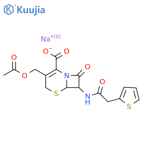 sodium 3-(acetyloxy)methyl-8-oxo-7-2-(thiophen-2-yl)acetamido-5-thia-1-azabicyclo4.2.0oct-2-ene-2-carboxylate structure
