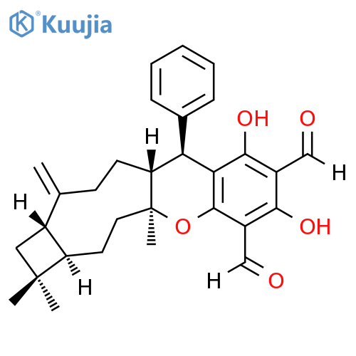 14,16-Dihydroxy-1,5,5-trimethyl-8-methylidene-12-phenyl-19-oxatetracyclo[9.8.0.04,7.013,18]nonadeca-13,15,17-triene-15,17-dicarbaldehyde structure