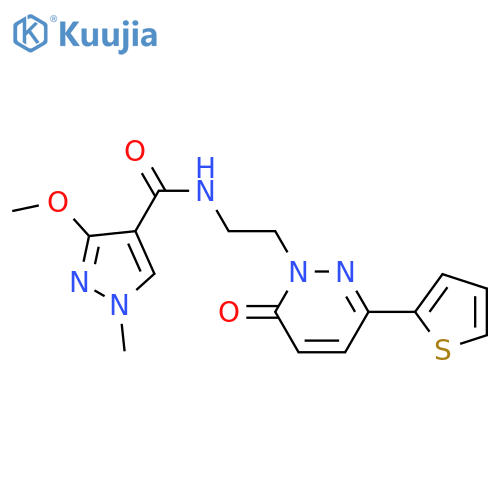 3-methoxy-1-methyl-N-{2-6-oxo-3-(thiophen-2-yl)-1,6-dihydropyridazin-1-ylethyl}-1H-pyrazole-4-carboxamide structure