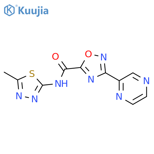 N-(5-methyl-1,3,4-thiadiazol-2-yl)-3-(pyrazin-2-yl)-1,2,4-oxadiazole-5-carboxamide structure