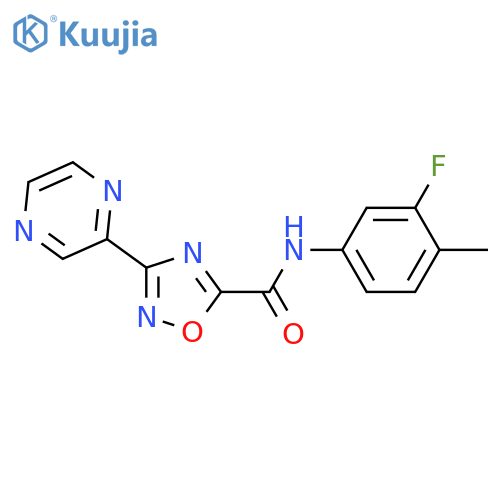 N-(3-fluoro-4-methylphenyl)-3-(pyrazin-2-yl)-1,2,4-oxadiazole-5-carboxamide structure