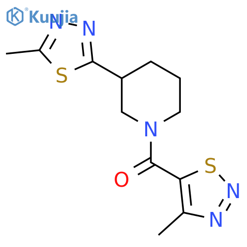 1-(4-methyl-1,2,3-thiadiazole-5-carbonyl)-3-(5-methyl-1,3,4-thiadiazol-2-yl)piperidine structure