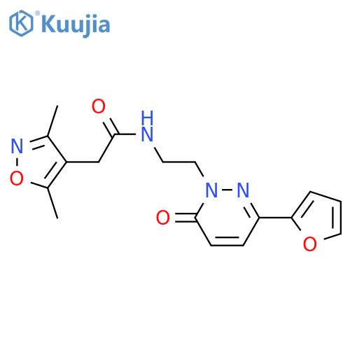 2-(3,5-dimethyl-1,2-oxazol-4-yl)-N-{2-3-(furan-2-yl)-6-oxo-1,6-dihydropyridazin-1-ylethyl}acetamide structure