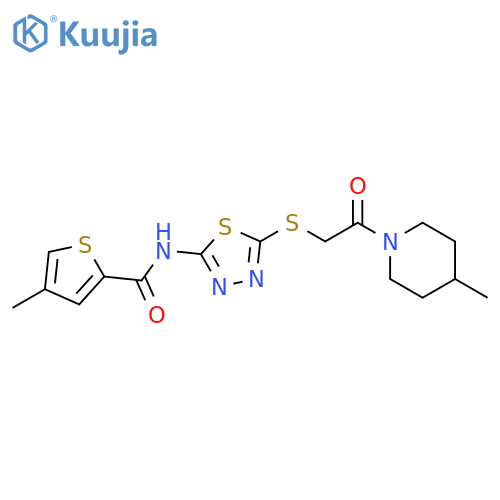 4-methyl-N-(5-{2-(4-methylpiperidin-1-yl)-2-oxoethylsulfanyl}-1,3,4-thiadiazol-2-yl)thiophene-2-carboxamide structure