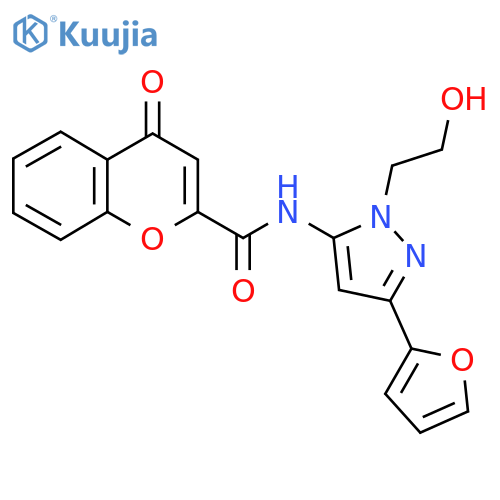 N-[3-(furan-2-yl)-1-(2-hydroxyethyl)-1H-pyrazol-5-yl]-4-oxo-4H-chromene-2-carboxamide structure
