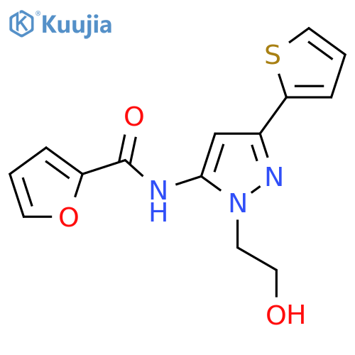 N-1-(2-hydroxyethyl)-3-(thiophen-2-yl)-1H-pyrazol-5-ylfuran-2-carboxamide structure