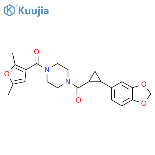 1-2-(2H-1,3-benzodioxol-5-yl)cyclopropanecarbonyl-4-(2,5-dimethylfuran-3-carbonyl)piperazine structure