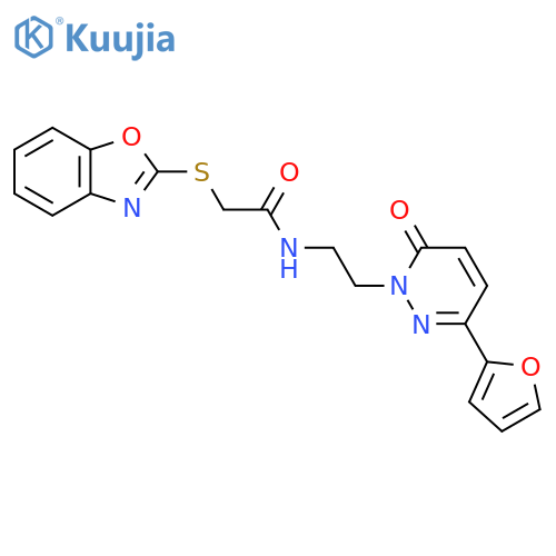 2-(1,3-benzoxazol-2-ylsulfanyl)-N-{2-3-(furan-2-yl)-6-oxo-1,6-dihydropyridazin-1-ylethyl}acetamide structure