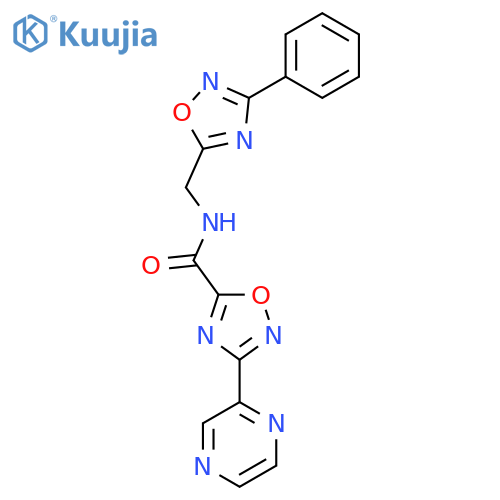 N-(3-phenyl-1,2,4-oxadiazol-5-yl)methyl-3-(pyrazin-2-yl)-1,2,4-oxadiazole-5-carboxamide structure