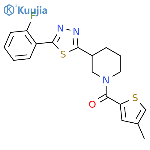 3-5-(2-fluorophenyl)-1,3,4-thiadiazol-2-yl-1-(4-methylthiophene-2-carbonyl)piperidine structure